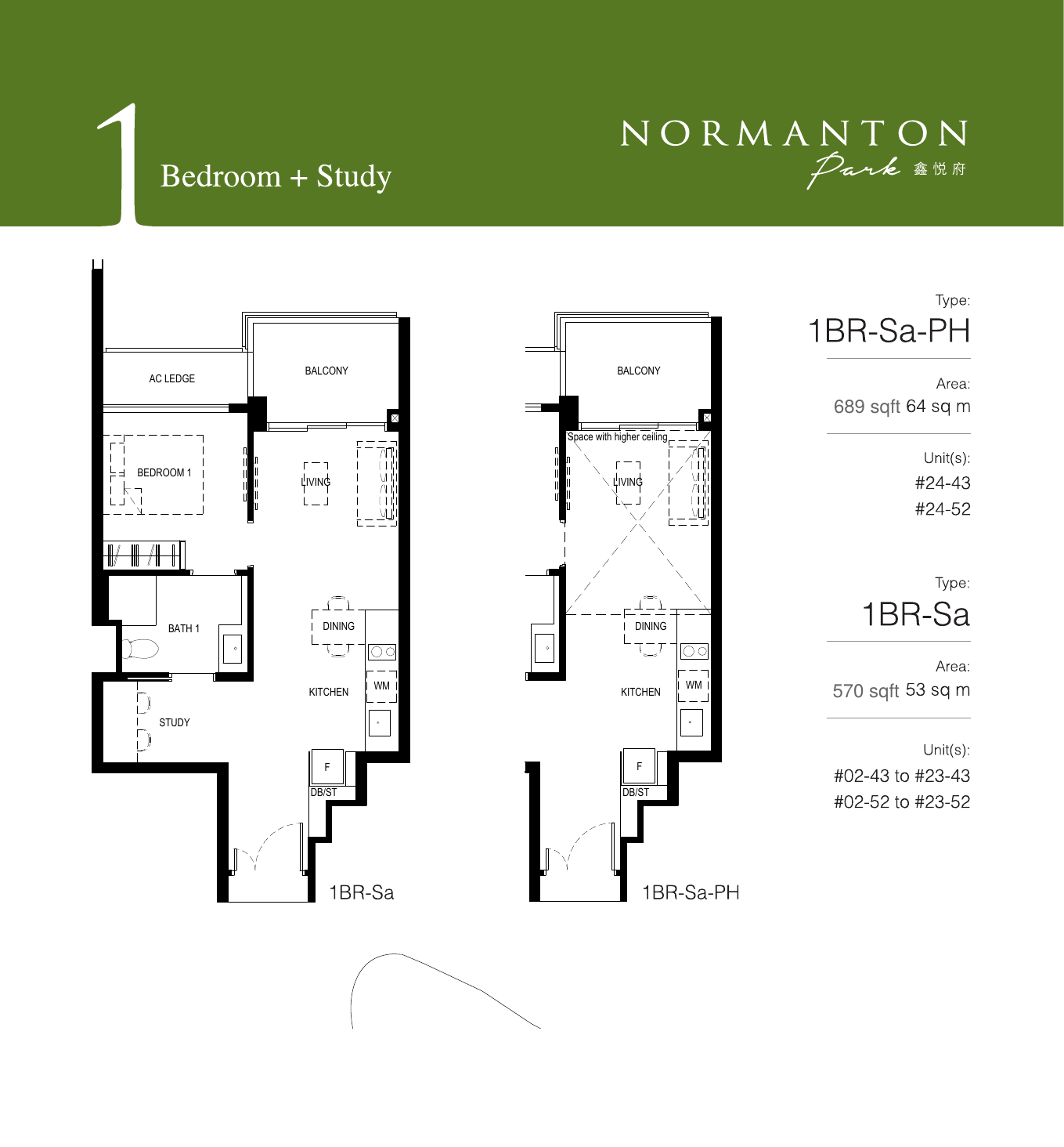 1-Bedroom + Study layouts