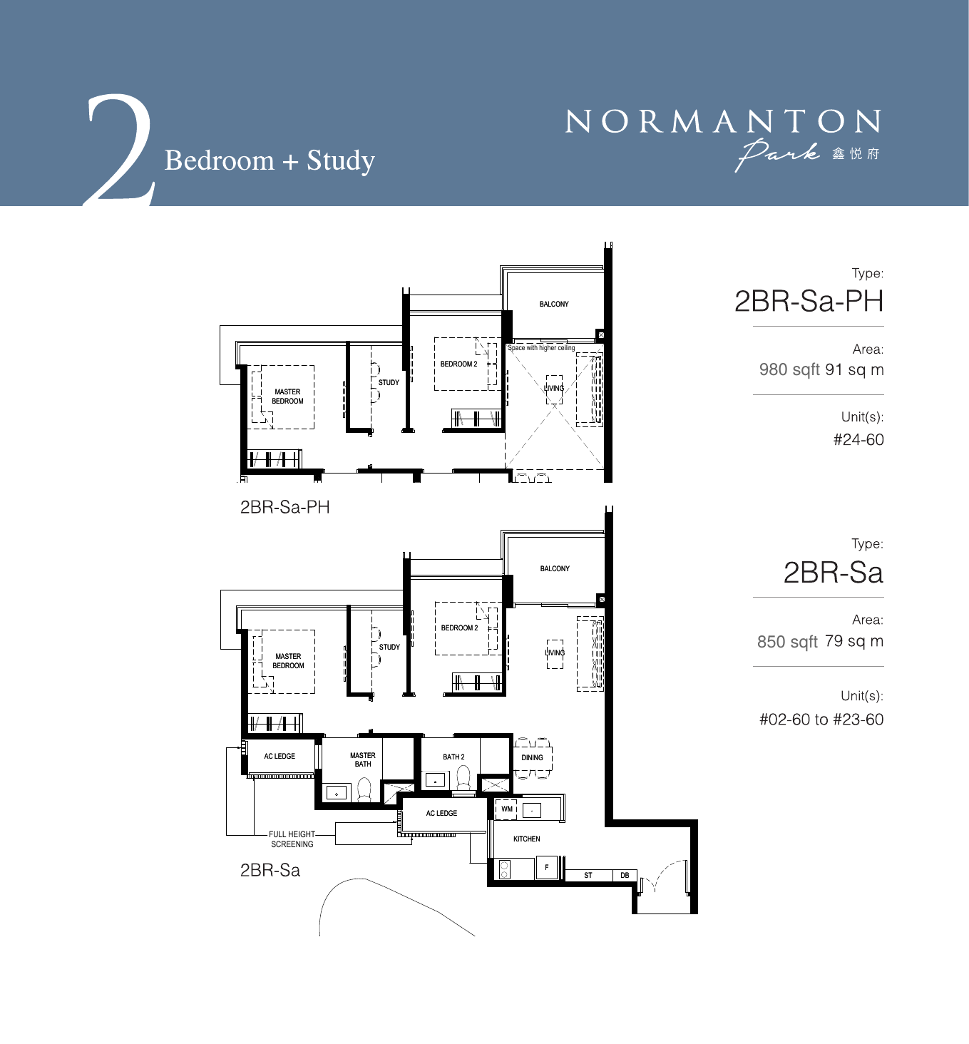 2-Bedroom + Study layouts