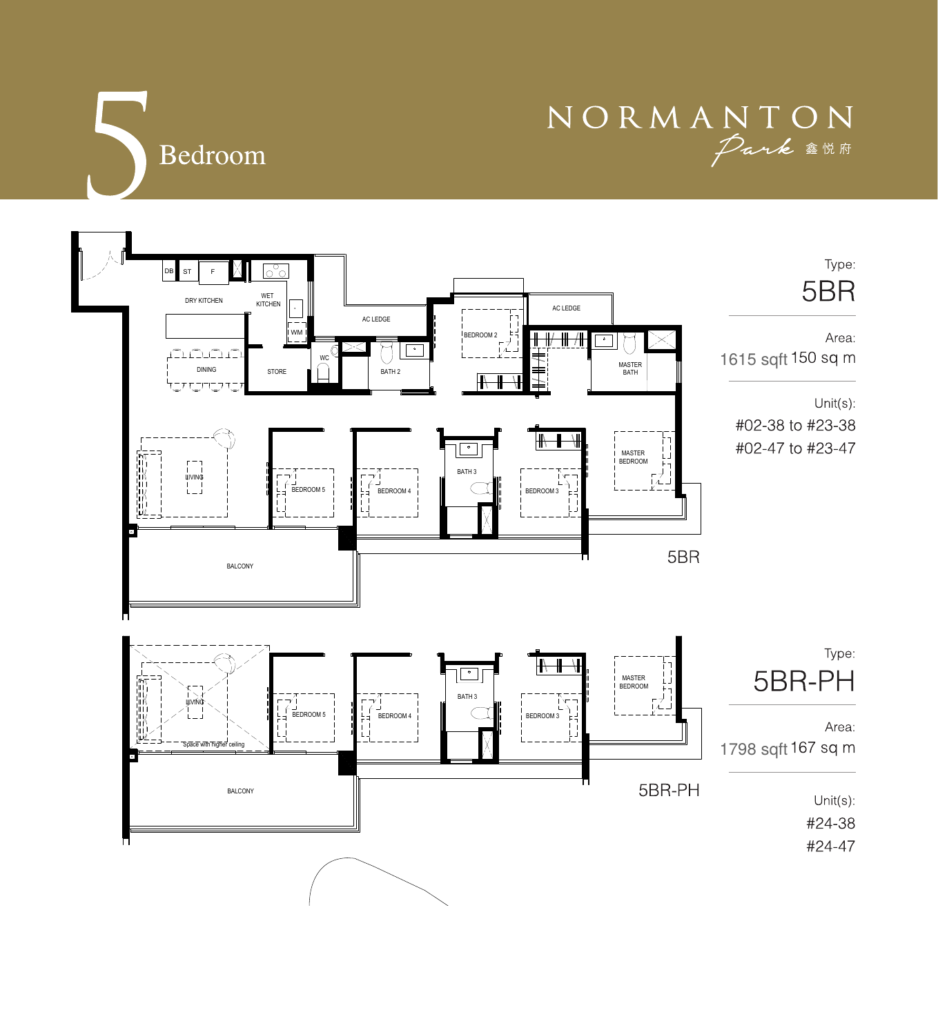 5-Bedroom · 1,615 and 1,798 sqft layouts